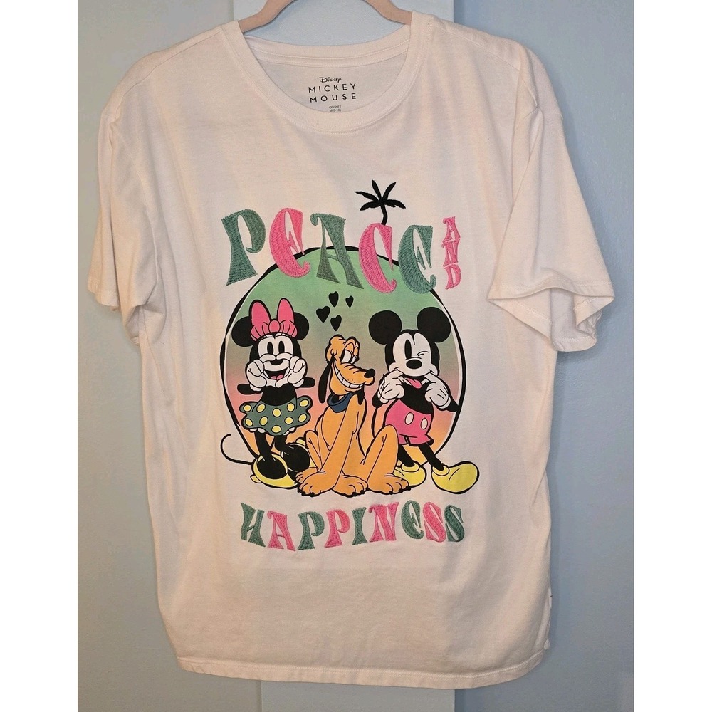 Disney Mickey Mouse T-Shirt Youth M‎ (8-10) White Peace Happiness Y2K